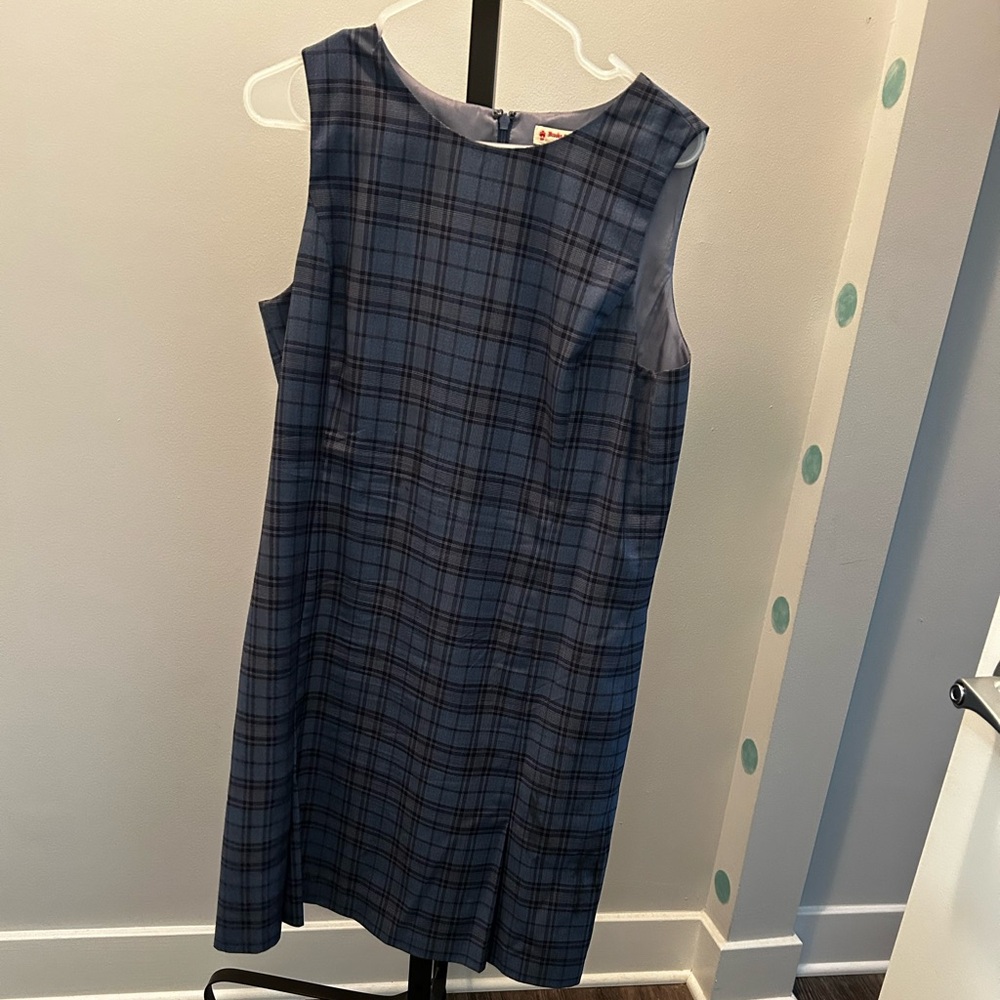 Blue plaid dress.